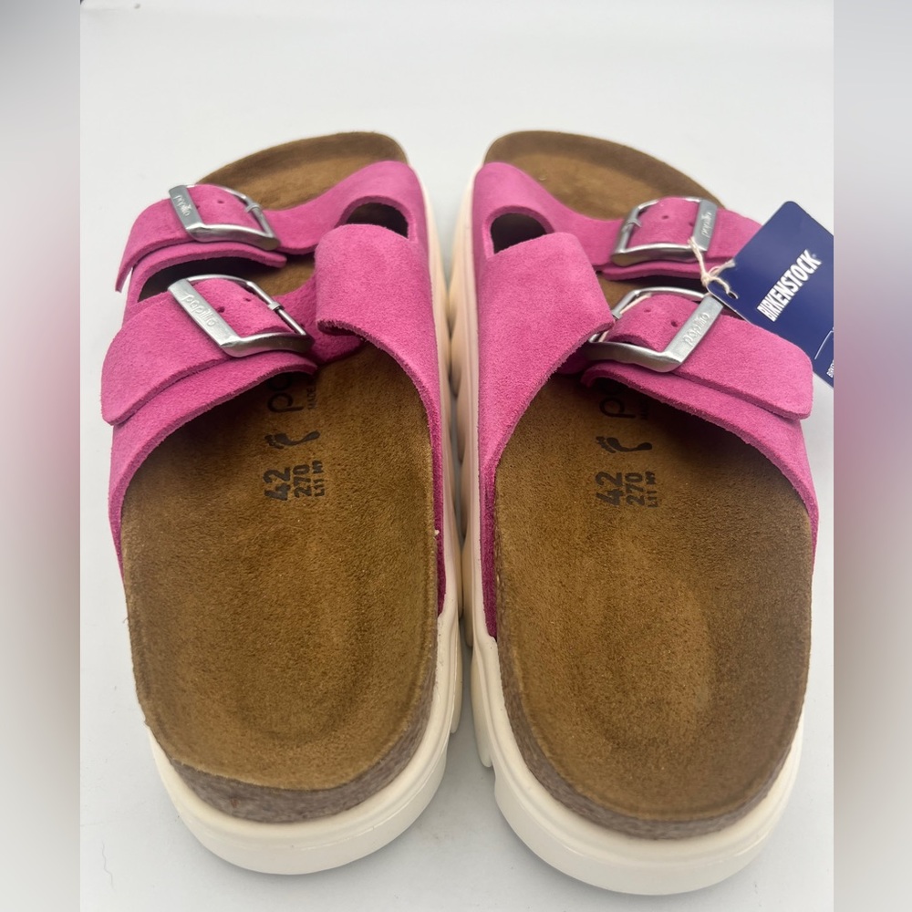 Papillio Birkenstock Arizona BigBuckle Fuschia Suede Platform Sandal SZ EU42 NEW - Picture 11 of 15